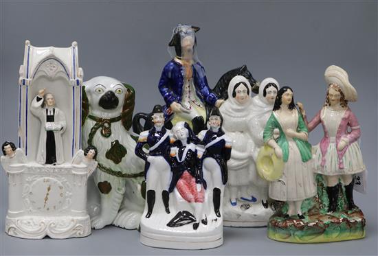 A group of six Staffordshire pottery groups tallest 29.5cm